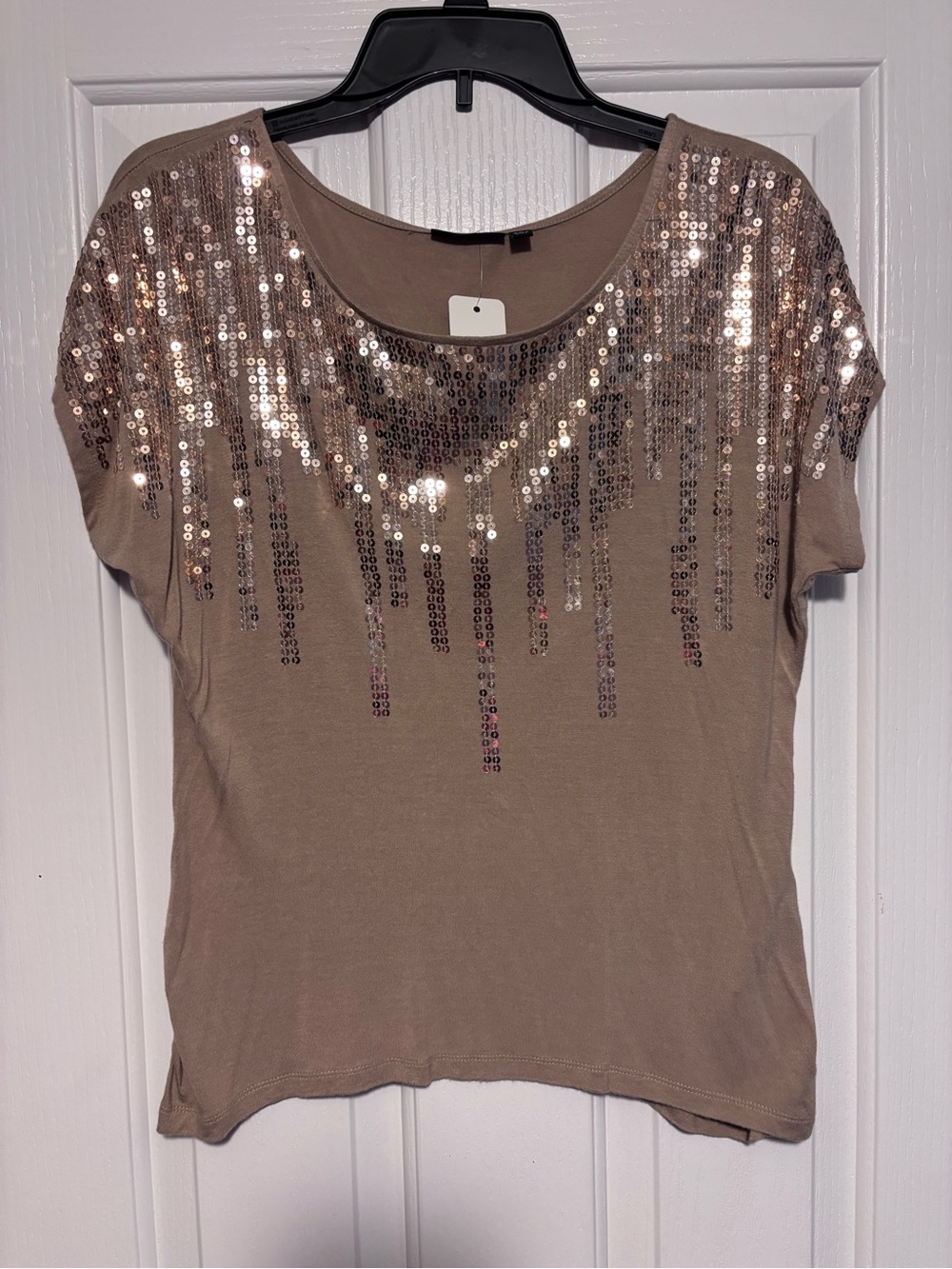 Y2K Apt. 9 Women's Sequin Accent Short Sleeve Top - Taupe